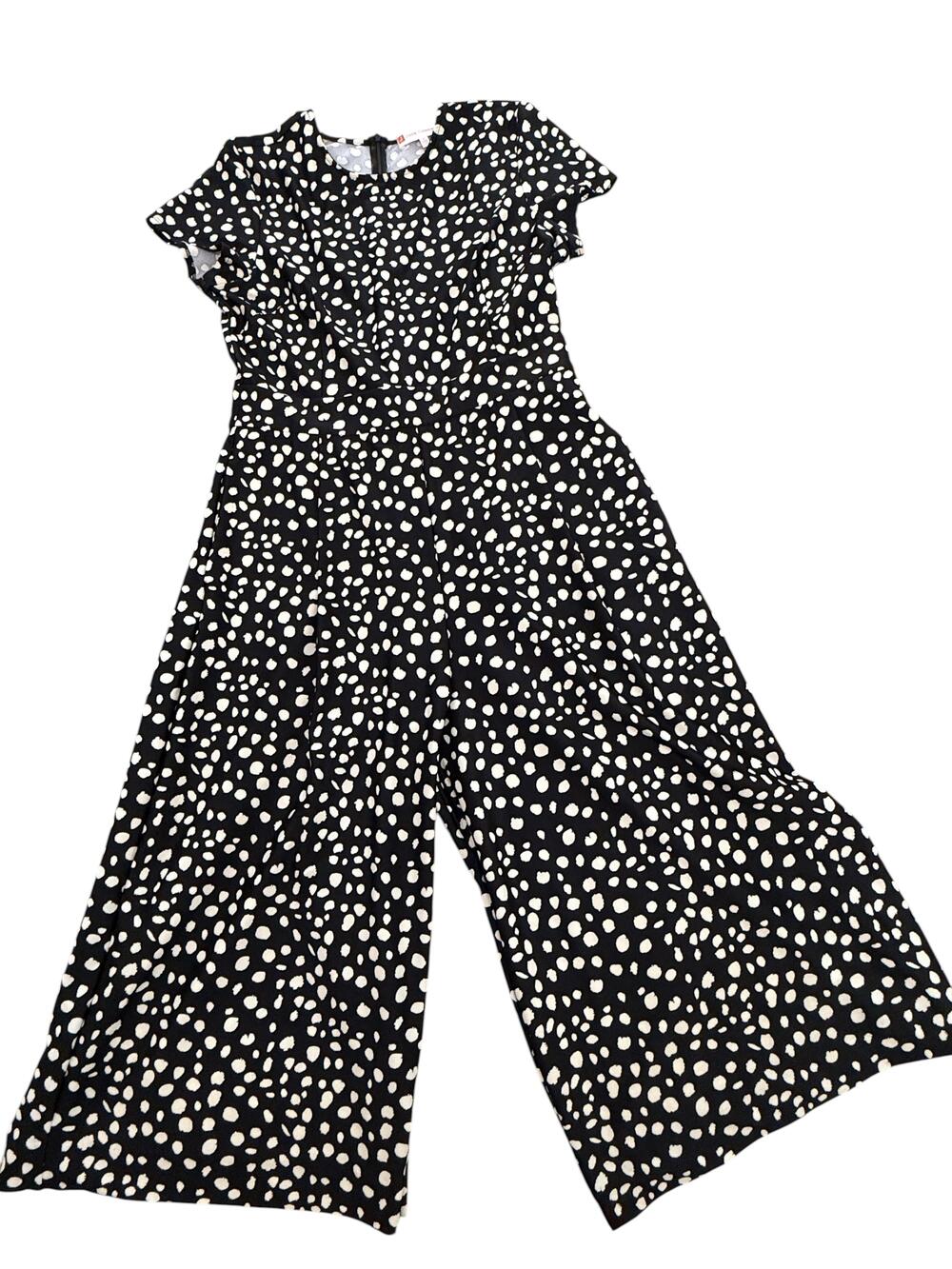 Jude Connally Jumpsuit Womens Medium Black Spot Print Short Sleeve Wide Leg